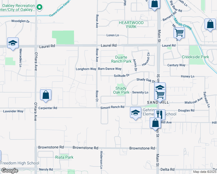map of restaurants, bars, coffee shops, grocery stores, and more near 35 Rustic Court in Oakley