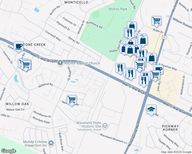 map of restaurants, bars, coffee shops, grocery stores, and more near 3545 Lochdale Terrace in Lexington