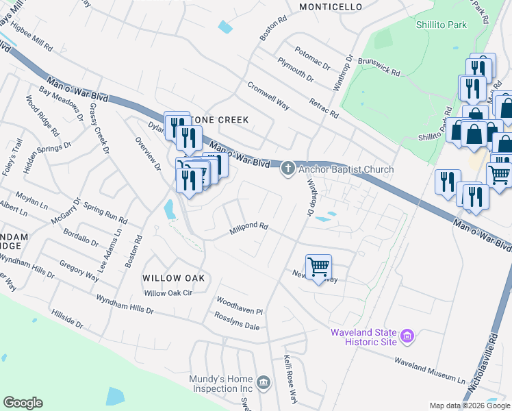 map of restaurants, bars, coffee shops, grocery stores, and more near 3616 Beechwood Circle in Lexington