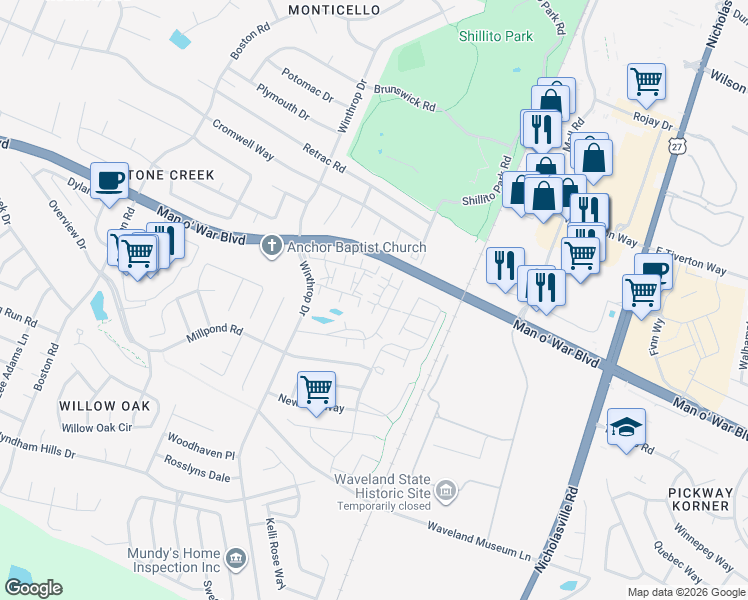map of restaurants, bars, coffee shops, grocery stores, and more near 438 Goldon Trophy Trail in Lexington