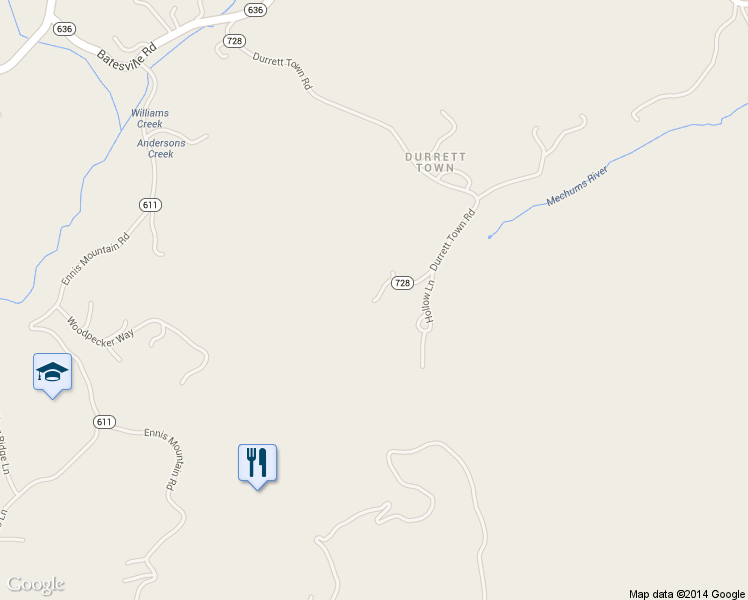 map of restaurants, bars, coffee shops, grocery stores, and more near 74 Durrett Town Road in Afton