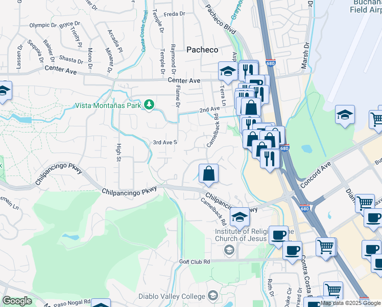 map of restaurants, bars, coffee shops, grocery stores, and more near 884 Camelback Place in Pleasant Hill