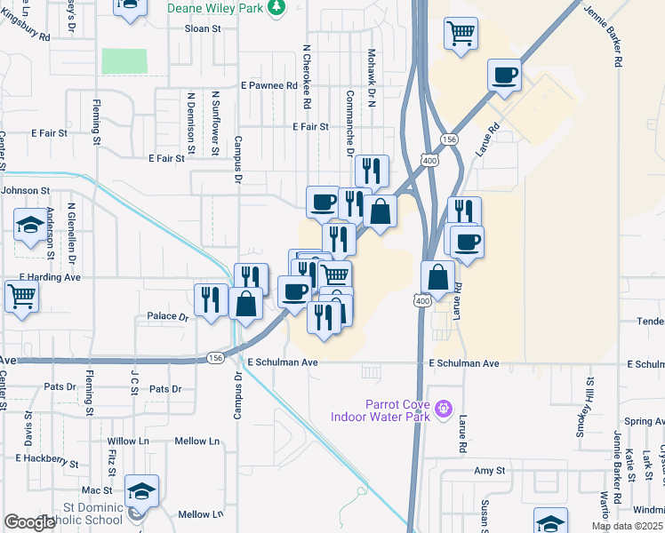 map of restaurants, bars, coffee shops, grocery stores, and more near 2310 East Kansas Avenue in Garden City