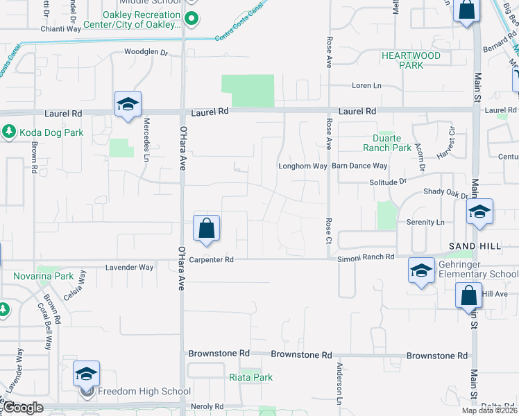 map of restaurants, bars, coffee shops, grocery stores, and more near 23 Cloverbrook Court in Oakley