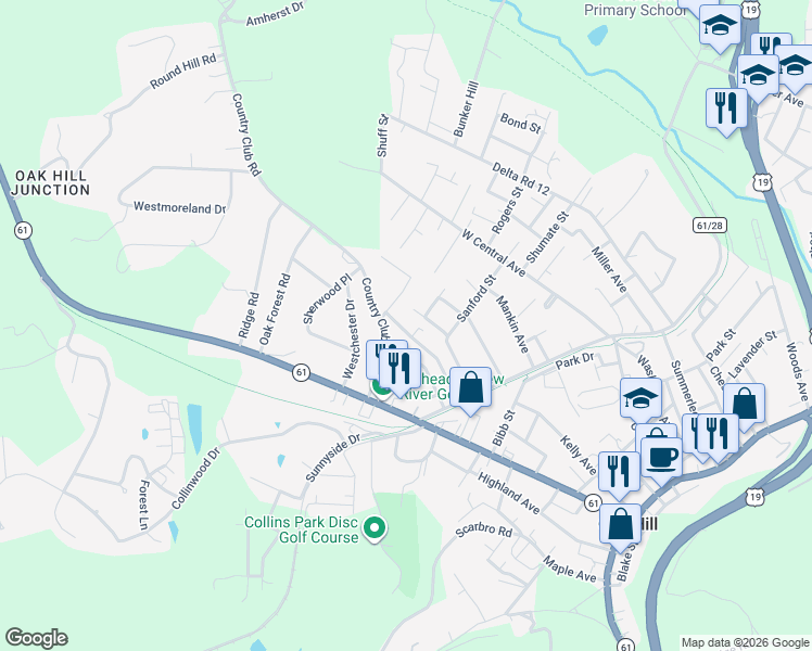 map of restaurants, bars, coffee shops, grocery stores, and more near 204 Burkholder Street in Oak Hill