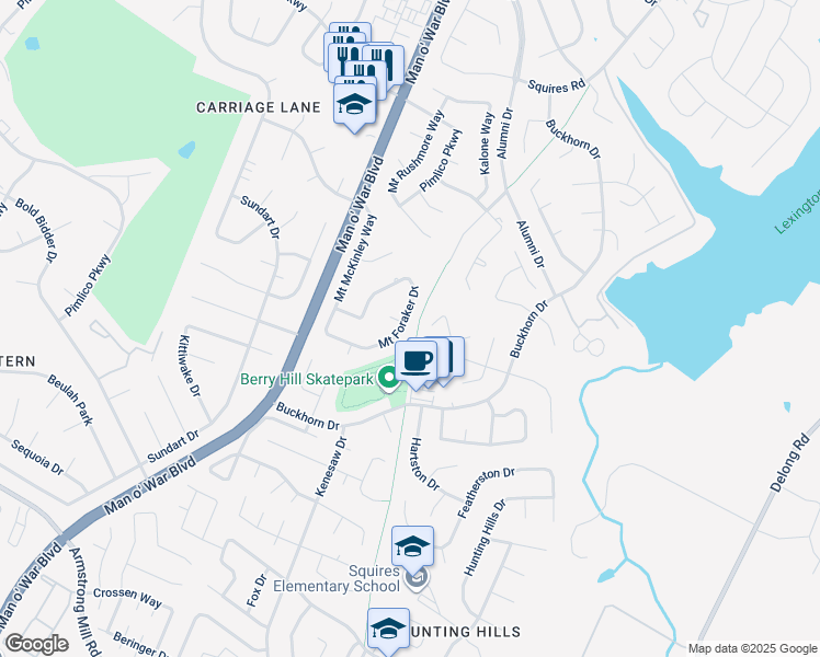 map of restaurants, bars, coffee shops, grocery stores, and more near 3320 Mount Foraker Drive in Lexington