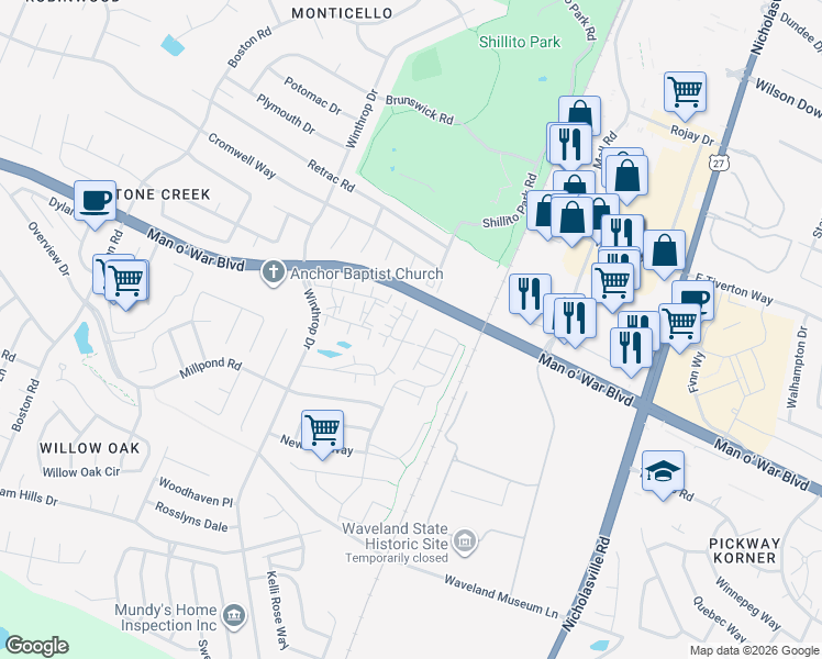 map of restaurants, bars, coffee shops, grocery stores, and more near 488 Goldon Trophy Trail in Lexington