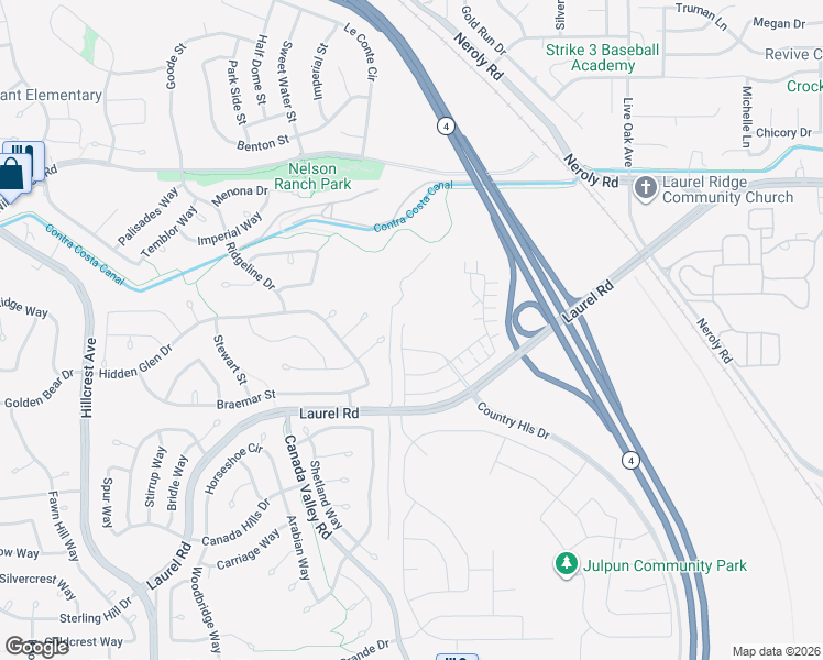 map of restaurants, bars, coffee shops, grocery stores, and more near 4645 Glasgow Court in Antioch