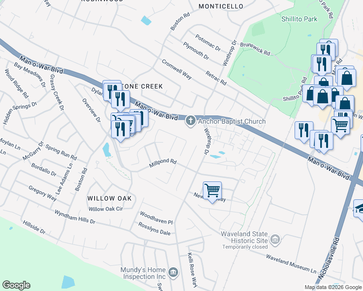 map of restaurants, bars, coffee shops, grocery stores, and more near 3616 Beechwood Circle in Lexington