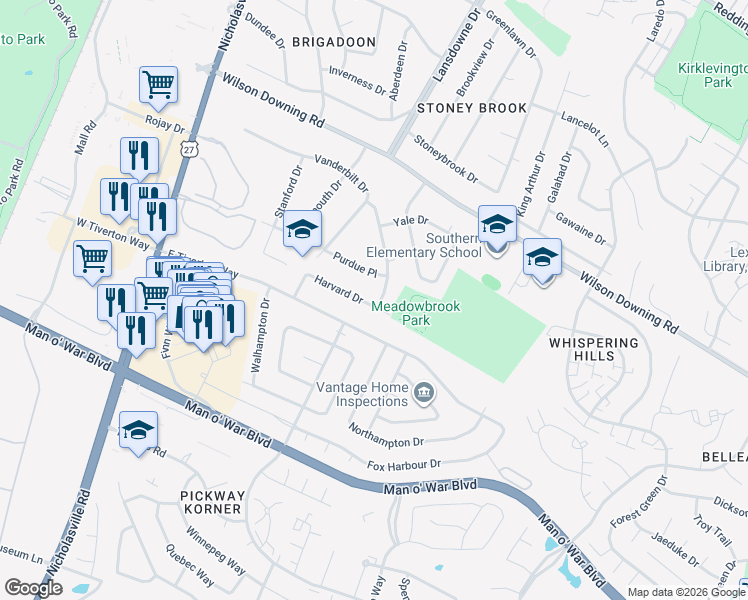 map of restaurants, bars, coffee shops, grocery stores, and more near 345 Harvard Drive in Lexington