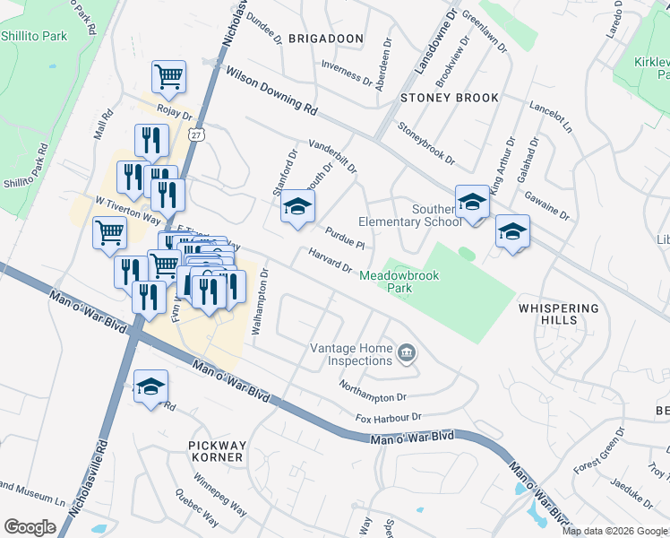 map of restaurants, bars, coffee shops, grocery stores, and more near 332 Harvard Drive in Lexington