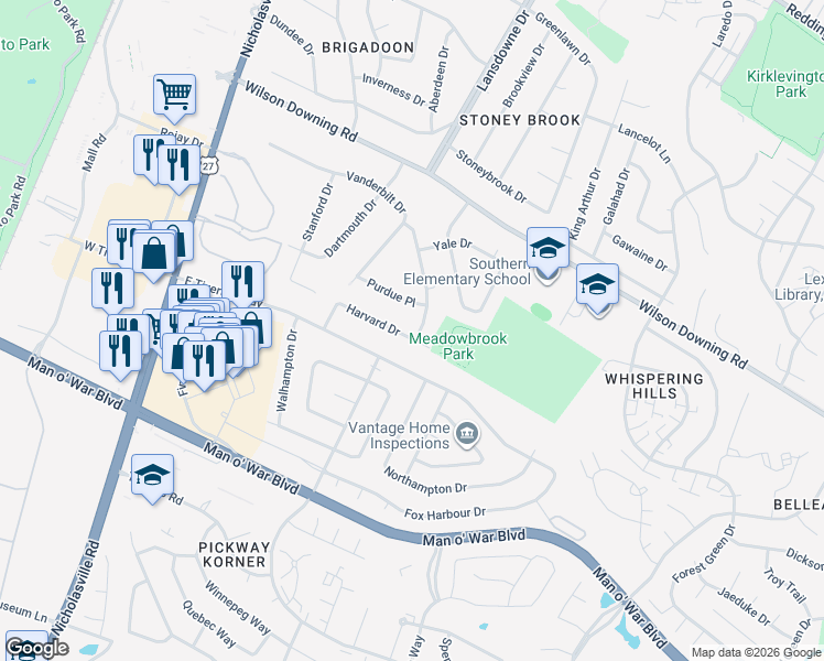 map of restaurants, bars, coffee shops, grocery stores, and more near 345 Harvard Drive in Lexington