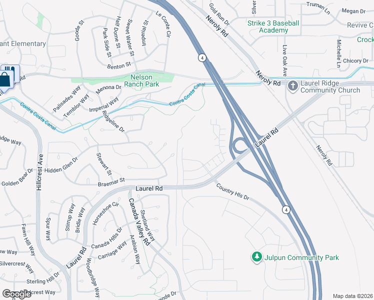map of restaurants, bars, coffee shops, grocery stores, and more near 4645 Glasgow Court in Antioch