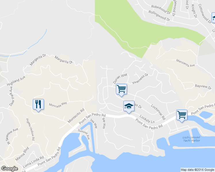 map of restaurants, bars, coffee shops, grocery stores, and more near Balboa Ave & Las Casas Dr in San Rafael