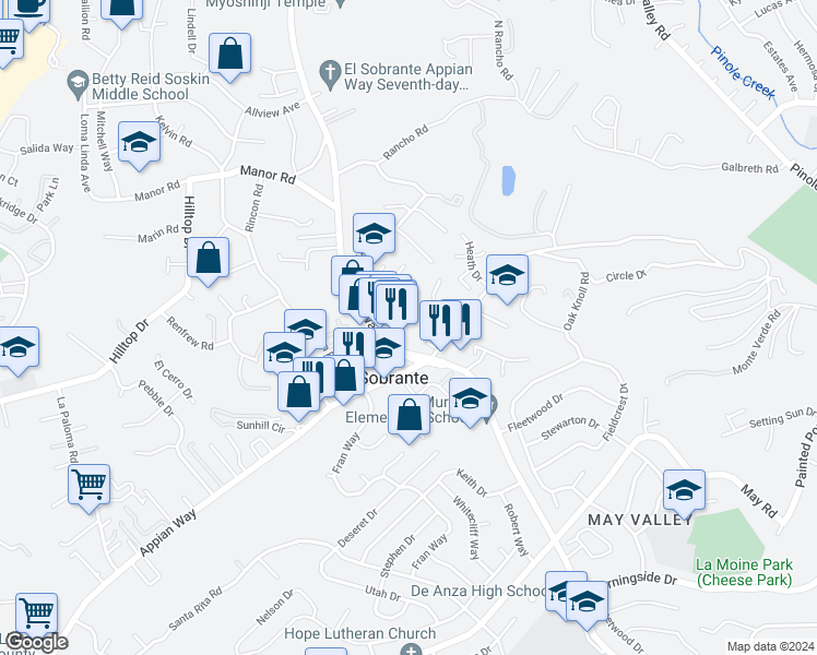 map of restaurants, bars, coffee shops, grocery stores, and more near in El Sobrante