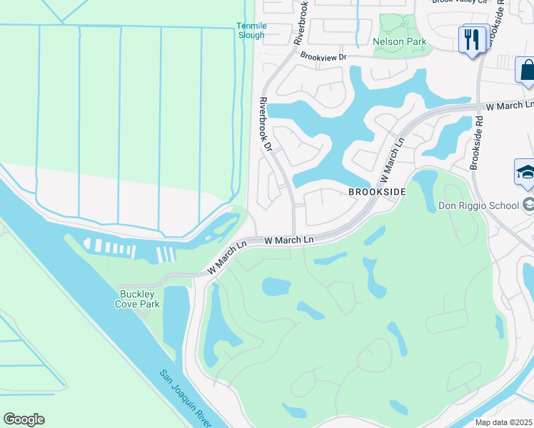 map of restaurants, bars, coffee shops, grocery stores, and more near 4865 Timepiece Circle in Stockton