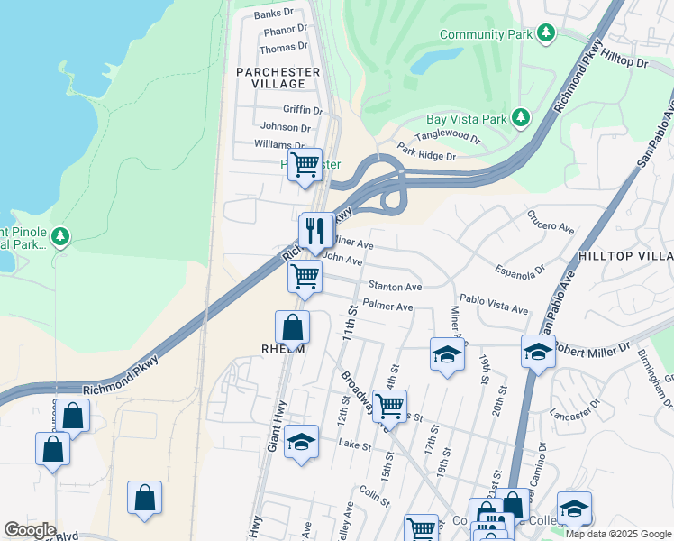 map of restaurants, bars, coffee shops, grocery stores, and more near 1000 Stanton Avenue in San Pablo