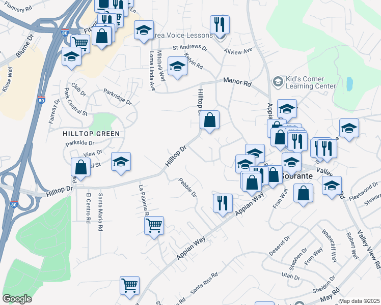 map of restaurants, bars, coffee shops, grocery stores, and more near 783 Renfrew Road in El Sobrante