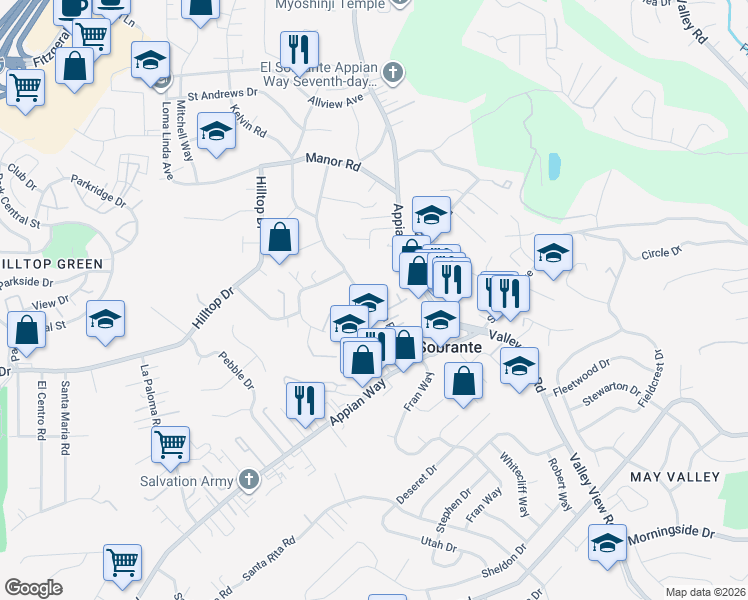 map of restaurants, bars, coffee shops, grocery stores, and more near 534 Rincon Road in El Sobrante