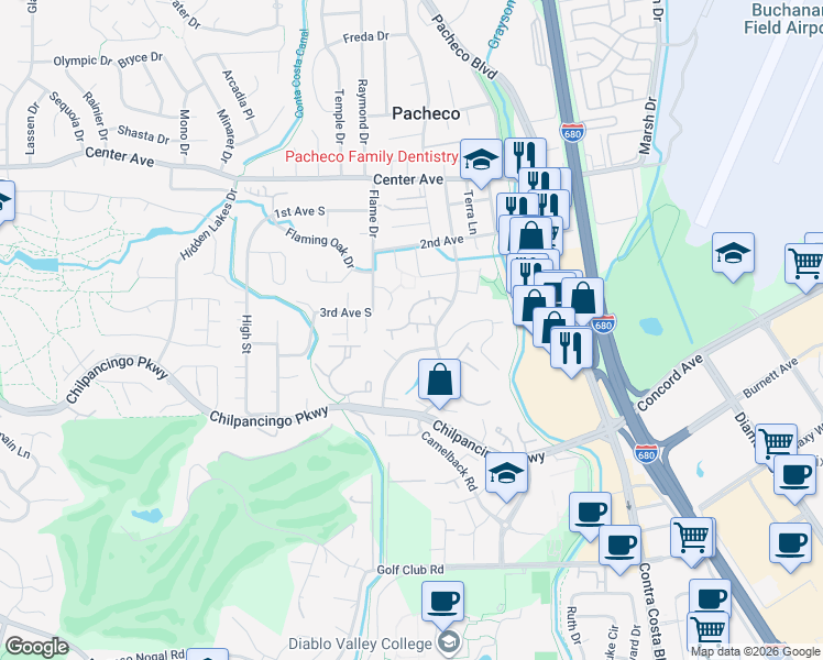 map of restaurants, bars, coffee shops, grocery stores, and more near 896 Camelback Place in Pleasant Hill