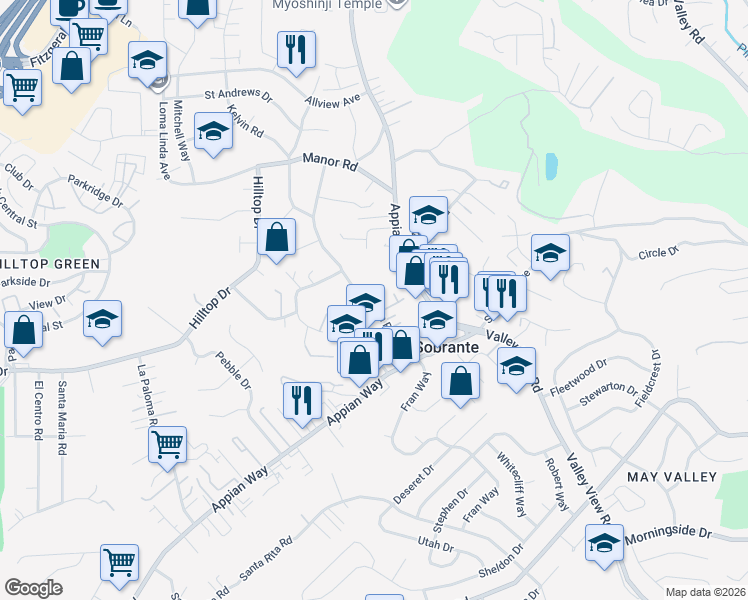 map of restaurants, bars, coffee shops, grocery stores, and more near 534 Rincon Road in El Sobrante
