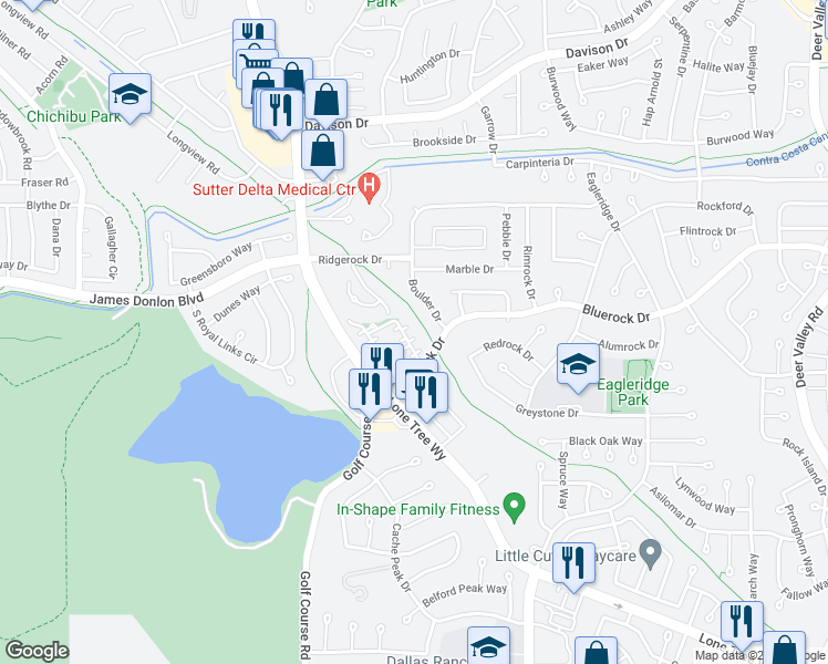 map of restaurants, bars, coffee shops, grocery stores, and more near 4202 Raphael Court in Antioch