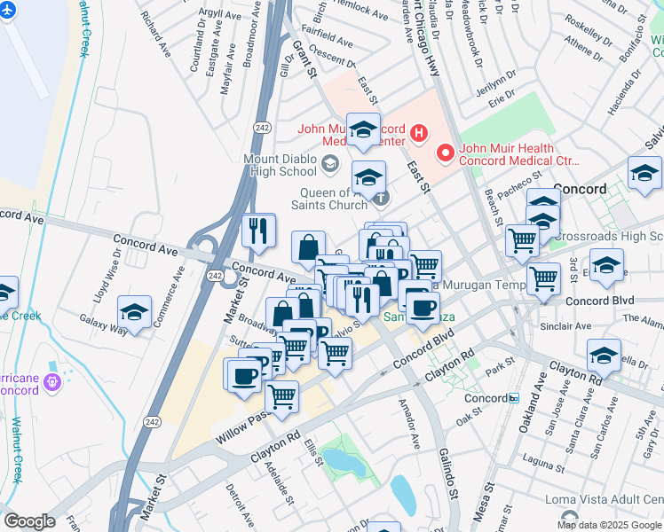 map of restaurants, bars, coffee shops, grocery stores, and more near 1983 Bonifacio Street in Concord