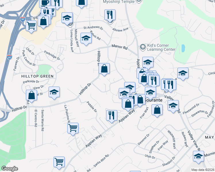 map of restaurants, bars, coffee shops, grocery stores, and more near 694 Renfrew Road in El Sobrante