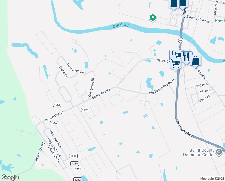 map of restaurants, bars, coffee shops, grocery stores, and more near 168 South Shore Drive in Shepherdsville