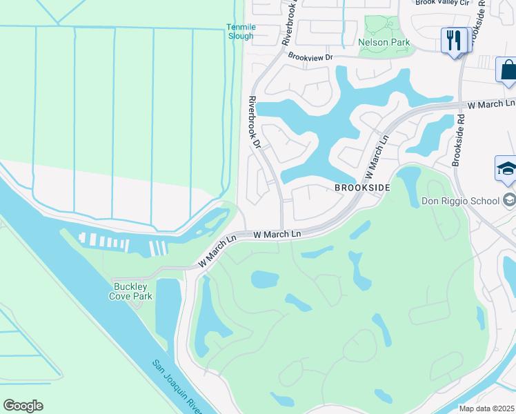 map of restaurants, bars, coffee shops, grocery stores, and more near 4865 Timepiece Circle in Stockton