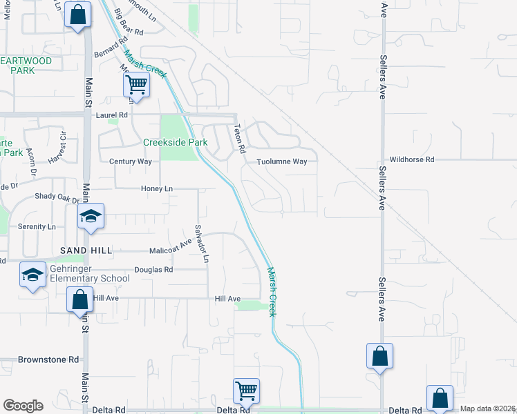 map of restaurants, bars, coffee shops, grocery stores, and more near 1231 Sierra Trail Road in Oakley