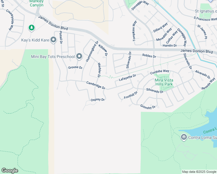 map of restaurants, bars, coffee shops, grocery stores, and more near 2416 Cambridge Drive in Antioch