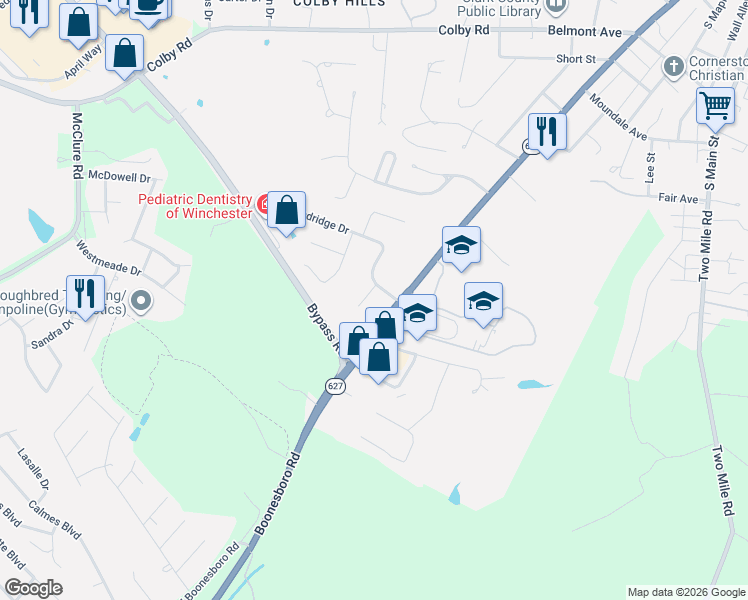 map of restaurants, bars, coffee shops, grocery stores, and more near 105 Hemlock Road in Winchester