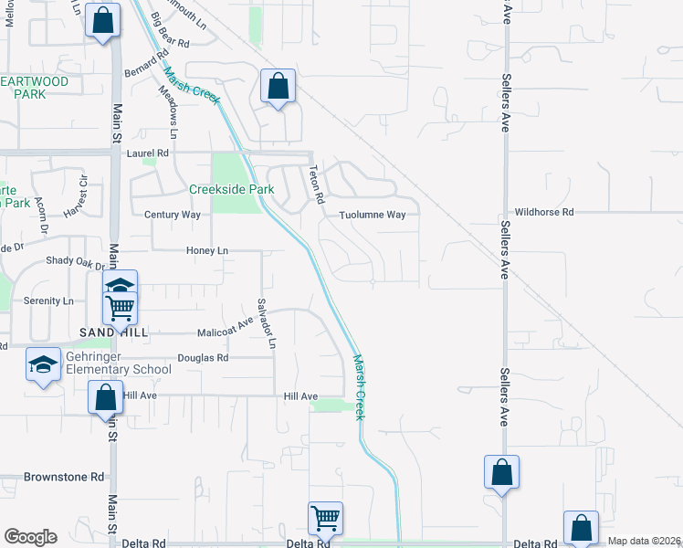 map of restaurants, bars, coffee shops, grocery stores, and more near 1231 Sierra Trail Road in Oakley