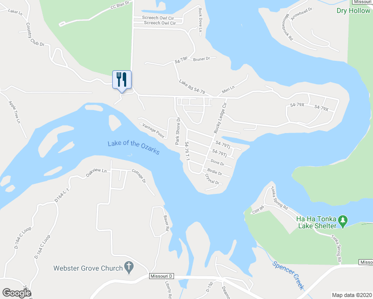 map of restaurants, bars, coffee shops, grocery stores, and more near 99 Turtle Dove Drive in Camdenton