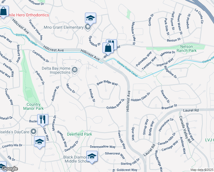 map of restaurants, bars, coffee shops, grocery stores, and more near 3238 Panda Ct in Antioch