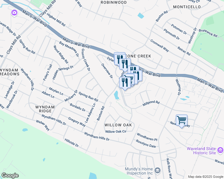 map of restaurants, bars, coffee shops, grocery stores, and more near 3853 Boston Road in Lexington