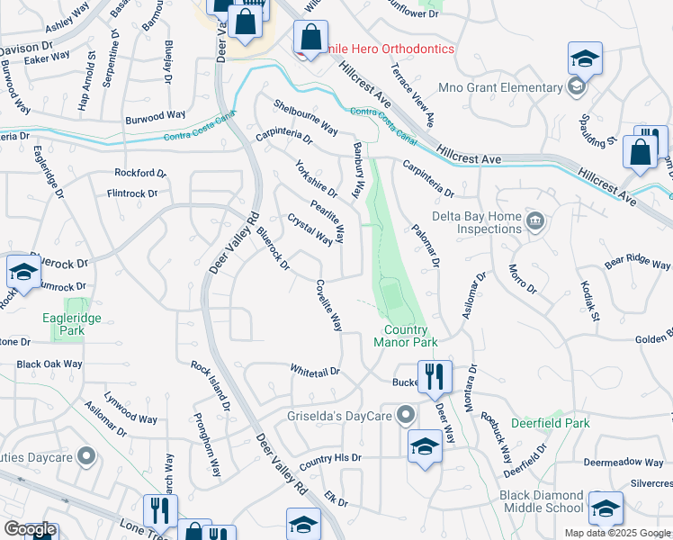 map of restaurants, bars, coffee shops, grocery stores, and more near 2628 Pearlite Way in Antioch