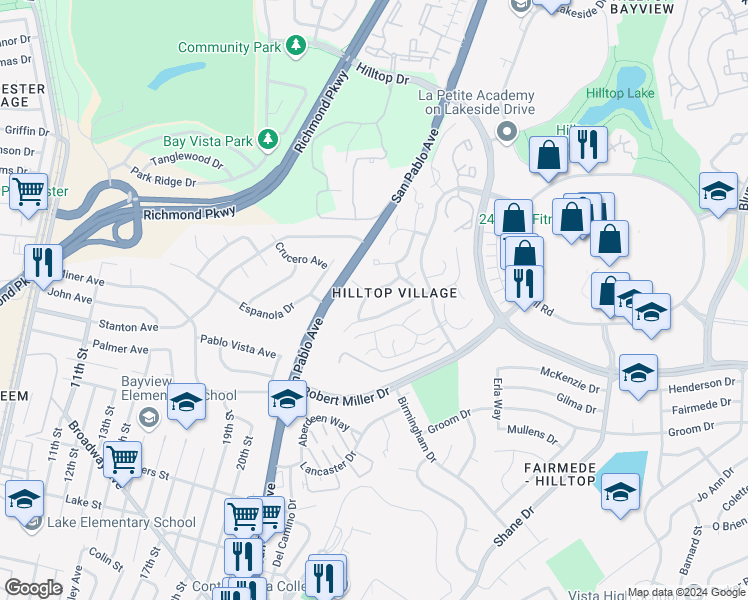 map of restaurants, bars, coffee shops, grocery stores, and more near 2538 Treeside Way in Richmond