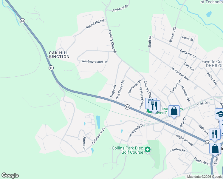map of restaurants, bars, coffee shops, grocery stores, and more near 56 Ridge Road in Fayetteville