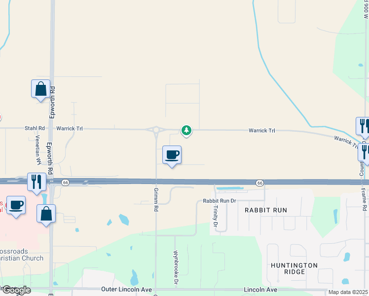 map of restaurants, bars, coffee shops, grocery stores, and more near 9866 Indiana 66 in Newburgh