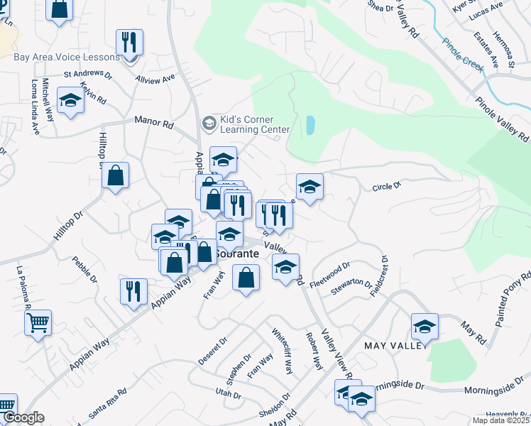 map of restaurants, bars, coffee shops, grocery stores, and more near 1923 Thompson Lane in El Sobrante