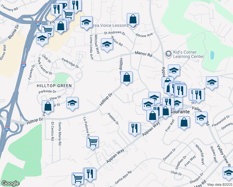map of restaurants, bars, coffee shops, grocery stores, and more near 783 Renfrew Road in El Sobrante