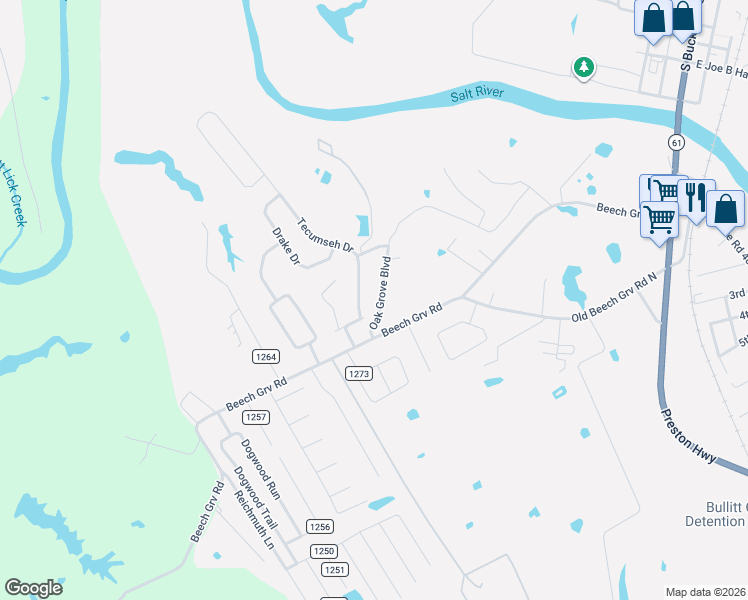map of restaurants, bars, coffee shops, grocery stores, and more near 776 Beech Grove Road in Shepherdsville
