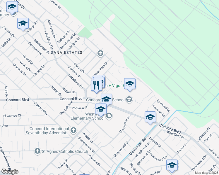 map of restaurants, bars, coffee shops, grocery stores, and more near in Concord