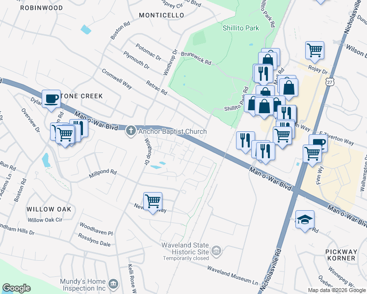 map of restaurants, bars, coffee shops, grocery stores, and more near 438 Goldon Trophy Trail in Lexington