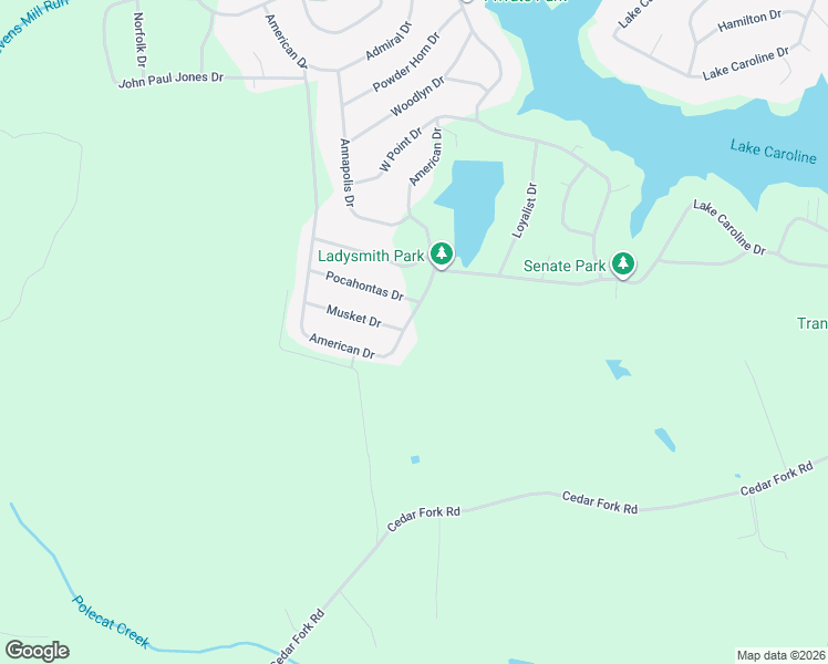 map of restaurants, bars, coffee shops, grocery stores, and more near 153 American Drive in Ruther Glen