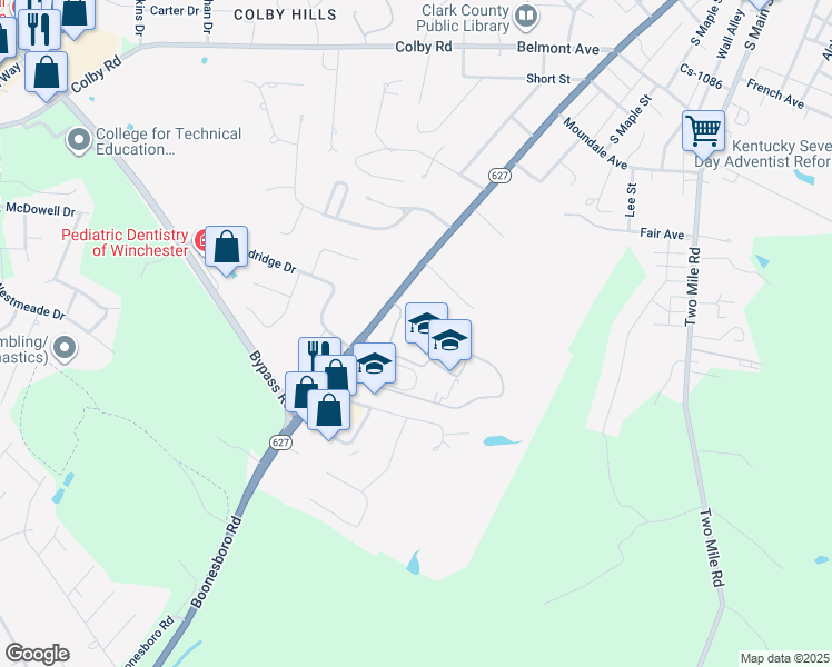 map of restaurants, bars, coffee shops, grocery stores, and more near 620 Boone Avenue in Winchester