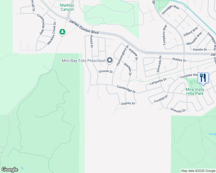 map of restaurants, bars, coffee shops, grocery stores, and more near 2527 Cambridge Drive in Antioch
