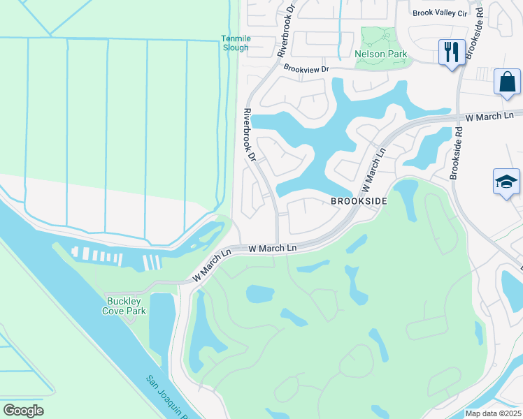 map of restaurants, bars, coffee shops, grocery stores, and more near 4829 Timepiece Circle in Stockton
